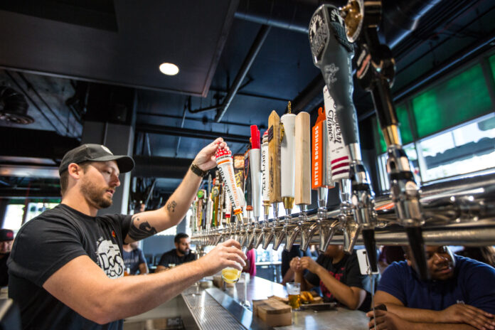 Pouring beer at Dog Haus