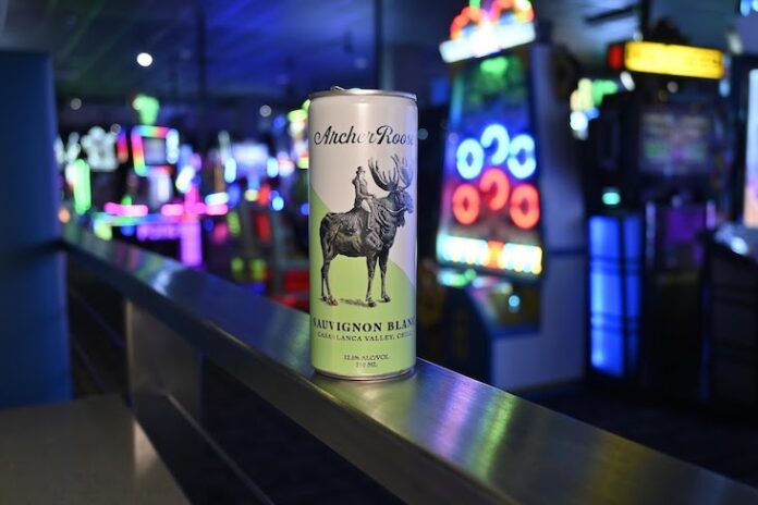 Archer Roose sauvignon blanc on the bar at Dave & Buster's