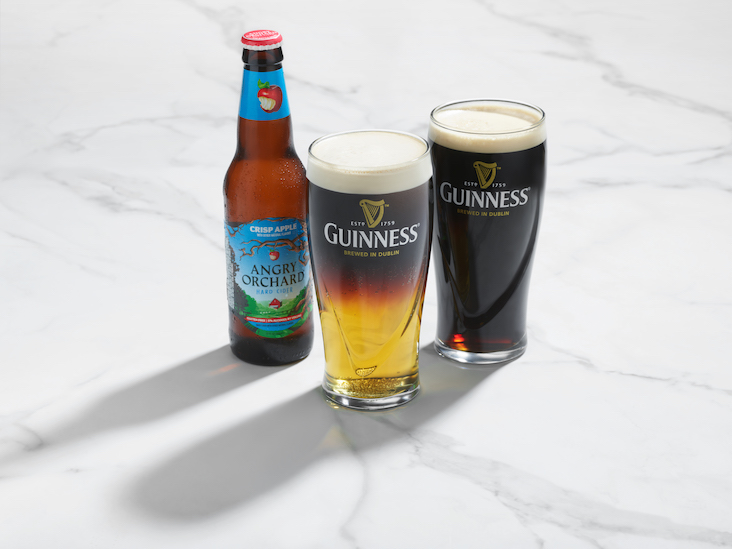 the Snake Bite cocktail, Guinness and Angry Orchard hard cider