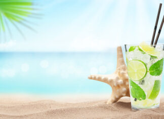 Caribbean Cocktail Tour Launching in January Fresh cold cocktail on tropical beach