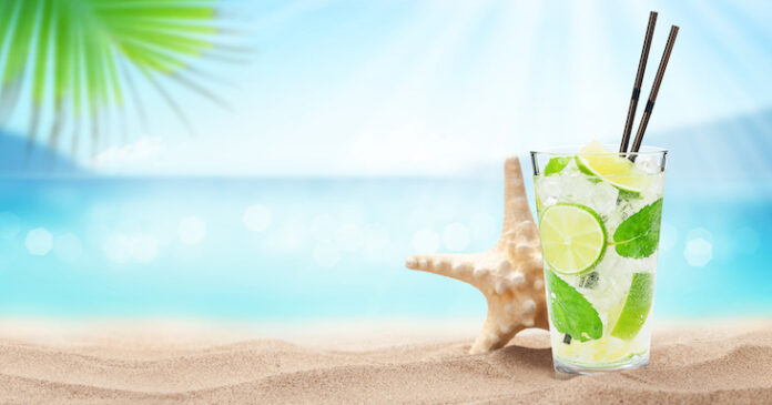 Fresh cold cocktail on tropical beach