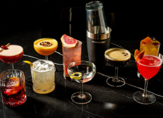 Apparel Brand Members Only Opens NYC Bar cocktails on the bar at Members Only