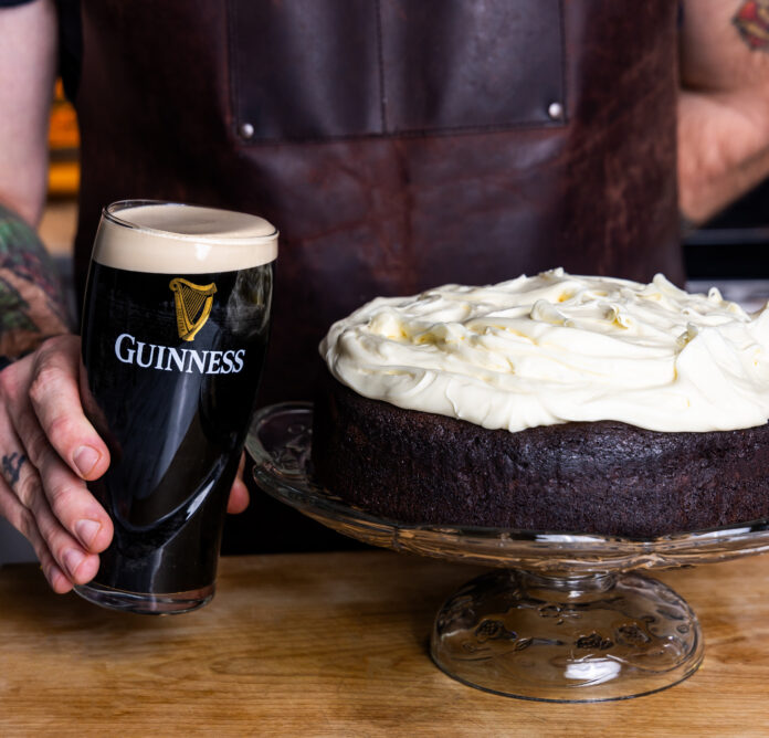 a Guinness Chocolate Cake with glass of stout