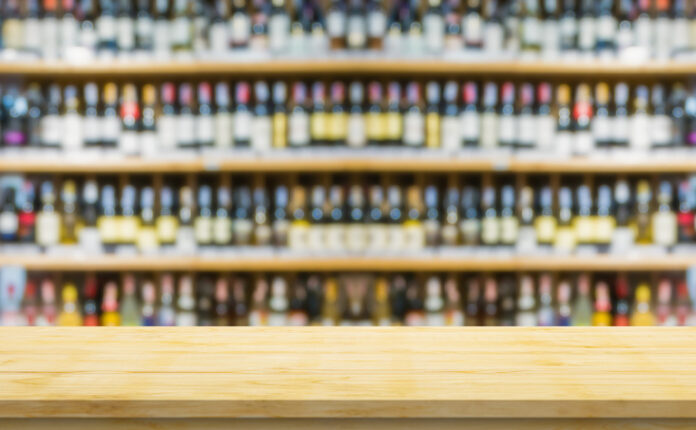 wine bottles on shelves