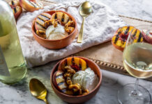 A Summery Menu With California Wines Grilled Peaches with Ice Cream and Honey Walnuts