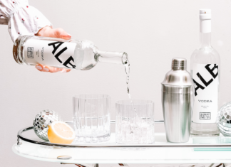 ALB vodka being poured on bar cart