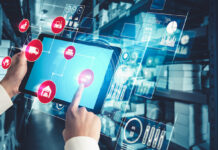 Dialing Up Warehouse Technology Smart warehouse management system with innovative internet of things technology to identify package picking and delivery . Future concept of supply chain and logistic network business .
